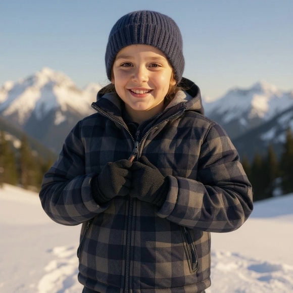 Children’s Place 3-in-1 Blue & Gray Plaid Puffer Jacket – Golden Hour Edition 4 - Picture 9 of 9